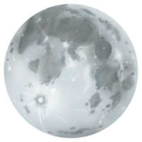 The Moon - Earth's sole natural satellite, visited by humans. for universities, schools, and astronomy lessons. In astrology, patron of the zodiac sign Cancer. Watercolor isolated illustration png