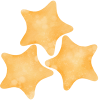Set of large yellow watercolor stars. Isolated illustrations. For stickers, website decoration, children's rooms, invitations, balloons, and cards. Space theme png