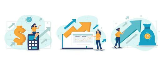 Cost optimization concept set. Idea of financial and marketing strategy. Cost and income balance. Spending and cost reduction, while maximizing business value. Isolated flat illustration vector