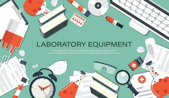 Laboratory equipment banner. Concept for science, medicine and knowledge. Flat vector illustration