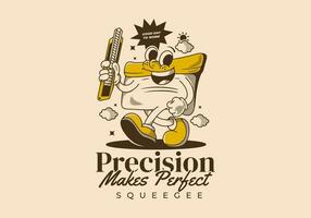 Precision makes perfect. Squeegee mascot character holding a blade, vintage style vector