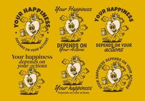 Your happiness depends on your actions. Character of sun and heart holding a beer vector