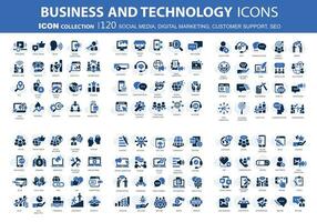 120 Business, data analytics, organization management icons. Social media, digital marketing, customer support and seo icon set. Vector icon collection