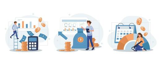 Cost optimization concept set. Idea of financial and marketing strategy. Cost and income balance. Spending and cost reduction, while maximizing business value. Isolated flat illustration vector