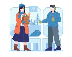 People doing winter activities vector