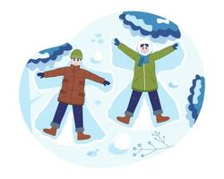 Children playing in the snow together vector