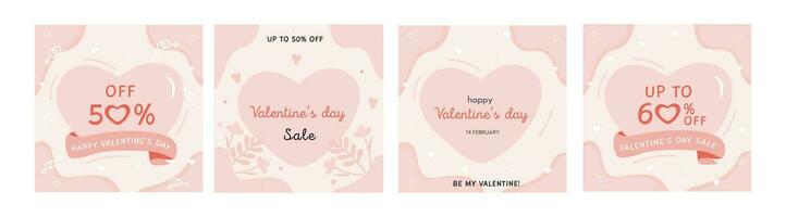 Happy Valentine's Day greeting cards. Trendy abstract square art templates. Vector set of Valentines day sale abstract backgrounds with copy space for text.