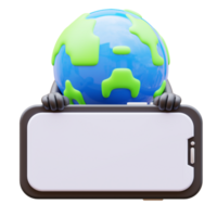 Earth character presenting blank smartphone screen png