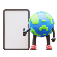 Earth character presenting blank paper board png