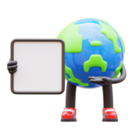 Earth character presenting blank paper board png