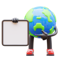 Earth character presenting blank paper board png