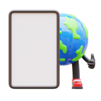 Earth character presenting blank paper board png