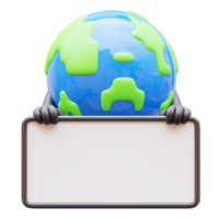 Earth character presenting blank paper board png