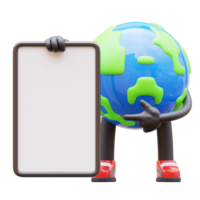 Earth character presenting blank paper board png