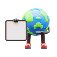 Earth character presenting blank paper board png