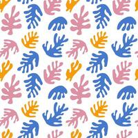 Trendy seamless pattern with abstract cut out Matisse inspired shapes and human face. Portrait and geometric shapes in simple flat design on white background. vector