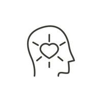 Human head linear silhouette with a heart inside. Empathy vector outline icon. Kindness, compassion, fall in love concept. Vector in doodle hand drawn style.