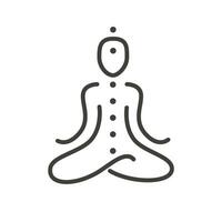 Meditating silhouette with aura energy field. Yoga and meditation symbol. Logo template for meditation, buddhist or spiritual wellbeing centre. Simple vector outline icon.