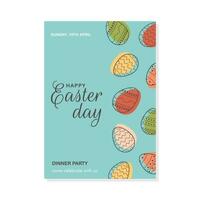 Happy Easter Day vertical template with Easter Eggs decorated in minimal geometrical style. Modern poster, card, invitation, flyer, cover, banner, placard or brochure. Vector illustration.