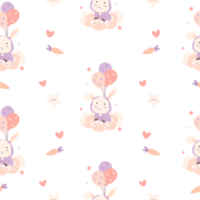 naadloos patroon met slapen konijn met ballonnen png