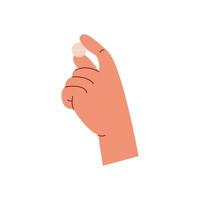 A pill holding in the hand. Tablet, capsule of medicine or vitamin in person hand. Vector illustration in flat style isolated on white background.