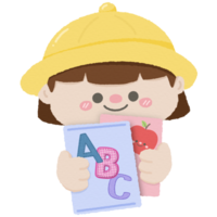 Cute kid student holding homework notebook abc png