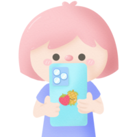 Cute pastel girl holding mobile phone png