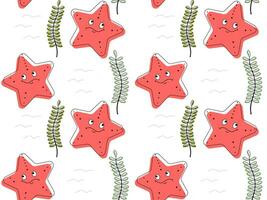 Seamless color doodle pattern underwater world, children's, starfish,algae vector