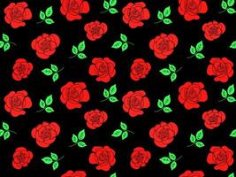 Seamless pattern of red roses on black vector