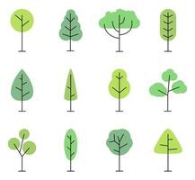 plano estilo arboles icono conjunto aislado en blanco antecedentes. bosque árbol naturaleza plantas, vector ilustración.