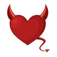 Red Heart with devil horns and a tail isolated on white background, Devil love. Valentine Day concept, Vector illustration.