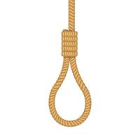 Gallows Rope loop hanging isolated on white background. Old rope with hangman's noose. Vector
