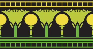 Vector green seamless Egyptian border. Endless ornament of Ancient Africa. Pattern of lotus flowers and sun