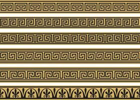 Set of vector seamless greek classic ornament. Pattern for a border and a frame. Ancient Greece and the Roman Empire. Endless golden with black meander