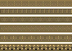 Set of vector seamless greek classic ornament. Pattern for a border and a frame. Ancient Greece and the Roman Empire. Endless golden with black meander