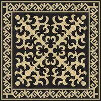 Vector golden with black Square Kazakh national ornament. Ethnic pattern of the peoples of the Great Steppe, .Mongols, Kyrgyz, Kalmyks, Buryats