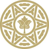 Vector golden round ancient Byzantine ornament. Classical circle of the Eastern Roman Empire, Greece. Pattern motifs of Constantinople