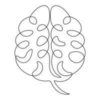 Continuous single line art drawing of human brain icon and outline vector illustration design