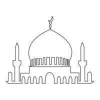 Continuous one line hand drawing of mosque simple illustration design and outline vector Islamic icon