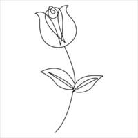 Continuous rose flower one line hand draw sketch and outline vector illustration of minimalist