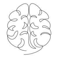 Continuous single line art drawing of human brain icon and outline vector illustration design