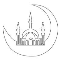 Continuous one line hand drawing of mosque simple illustration design and outline vector Islamic icon