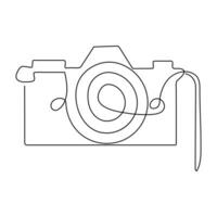 Classic camera of continuous single line art drawing style and outline vector illustration