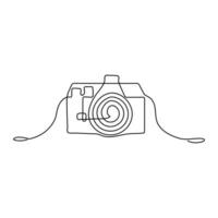 Classic camera of continuous single line art drawing style and outline vector illustration