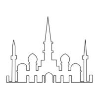 Continuous one line hand drawing of mosque simple illustration design and outline vector Islamic icon