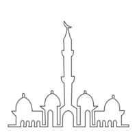 Continuous one line hand drawing of mosque simple illustration design and outline vector Islamic icon