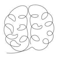 Continuous single line art drawing of human brain icon and outline vector illustration design