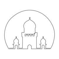 Continuous one line hand drawing of mosque simple illustration design and outline vector Islamic icon