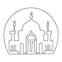 continuo uno línea mano dibujo de mezquita sencillo ilustración diseño y contorno vector islámico icono