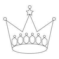 Crown continuous single line art drawing and outline vector hand drawn illustration